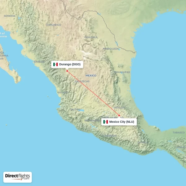 Mexico City - Durango direct flight map