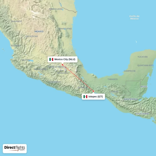 Mexico City - Ixtepec direct flight map
