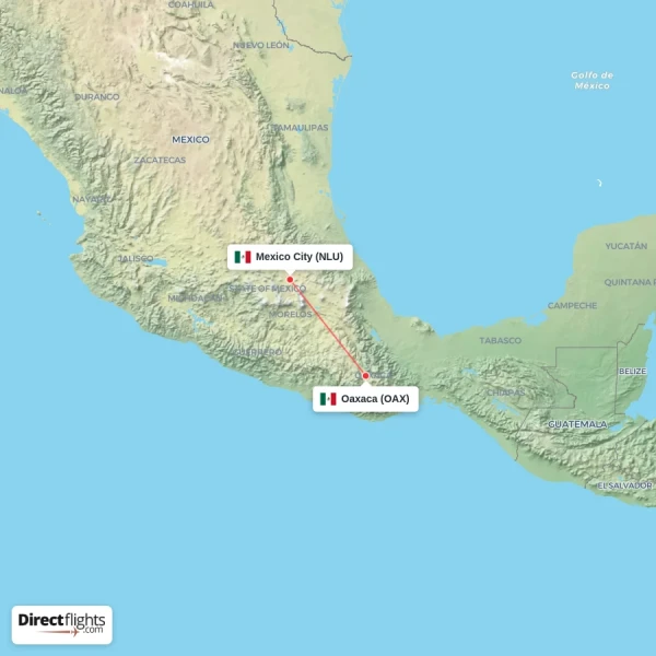Mexico City - Oaxaca direct flight map