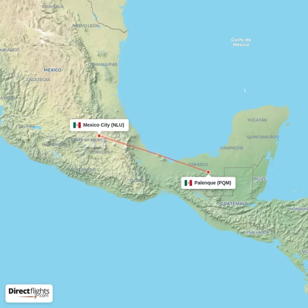 Mexico City - Palenque direct flight map