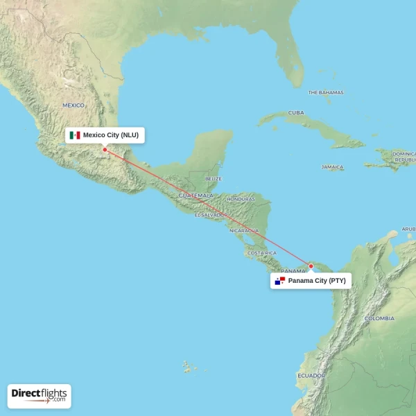Mexico City - Panama City direct flight map