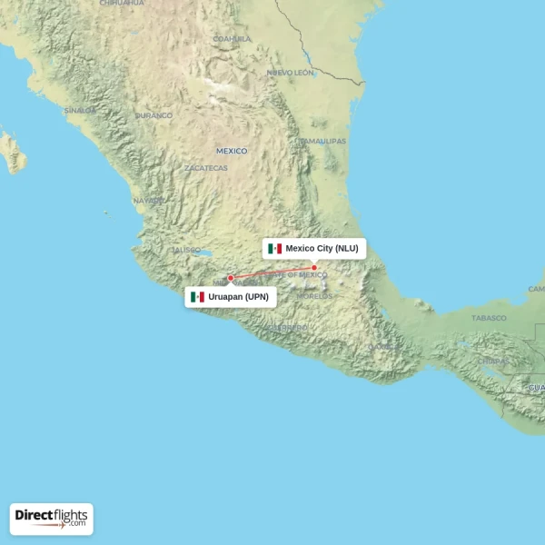 Mexico City - Uruapan direct flight map