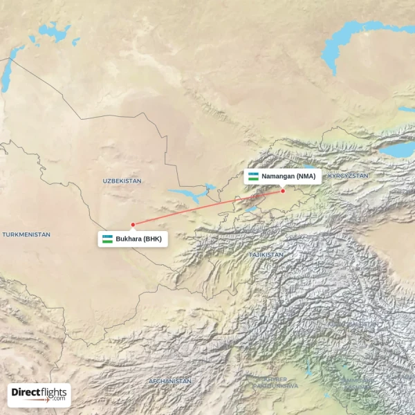 Namangan - Bukhara direct flight map