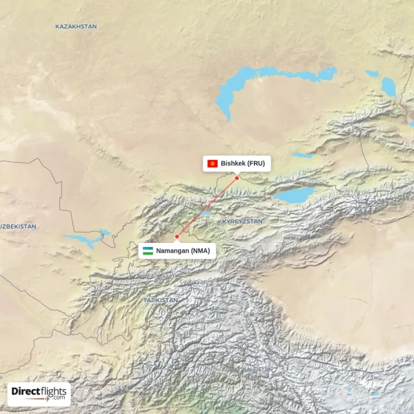 Namangan - Bishkek direct flight map