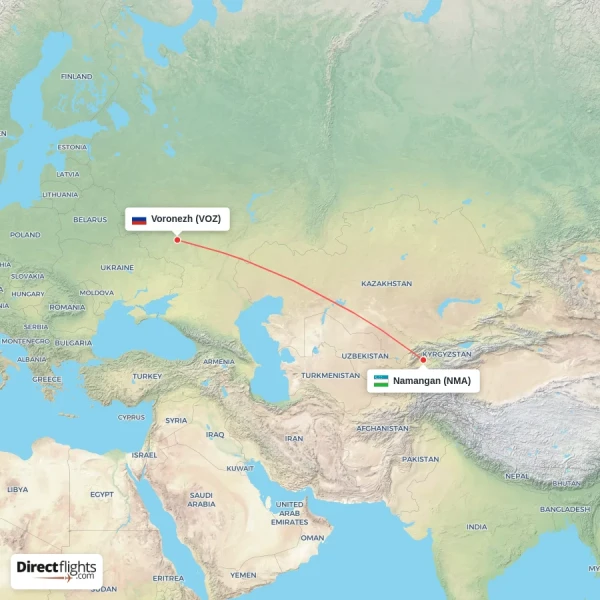 Namangan - Voronezh direct flight map