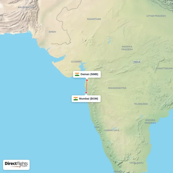 Daman - Mumbai direct flight map