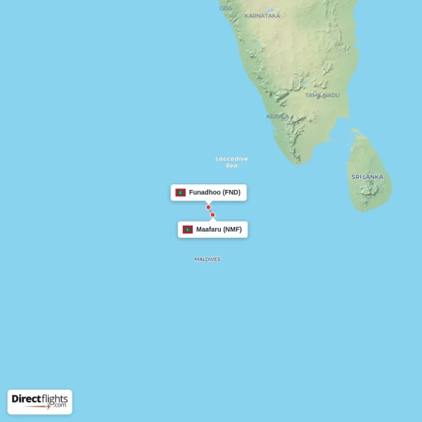 Maafaru - Funadhoo direct flight map