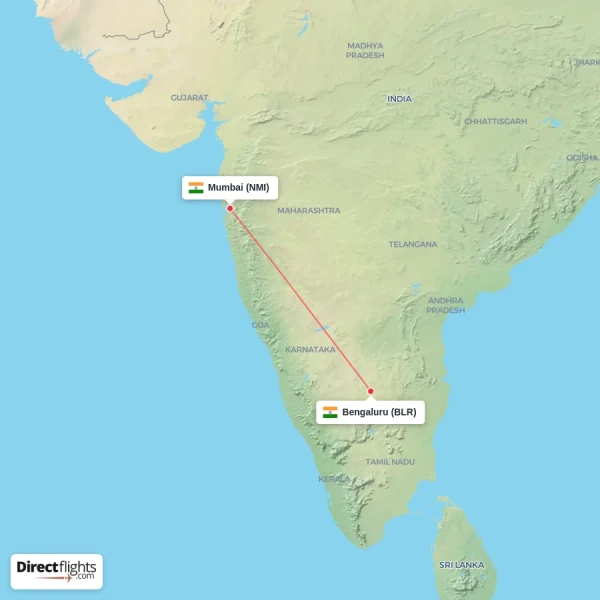Mumbai - Bengaluru direct flight map