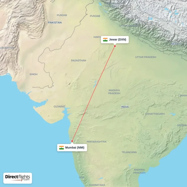 Mumbai - Jewar direct flight map