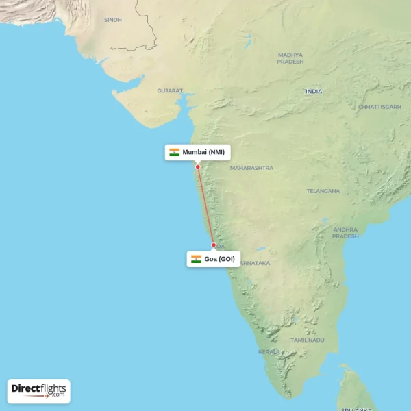 Mumbai - Goa direct flight map