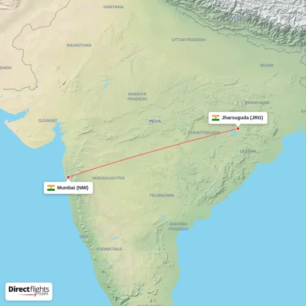Mumbai - Jharsuguda direct flight map