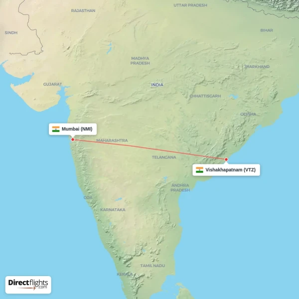 Mumbai - Vishakhapatnam direct flight map