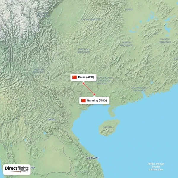 Nanning - Baise direct flight map