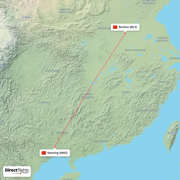 Nanning - Bozhou direct flight map