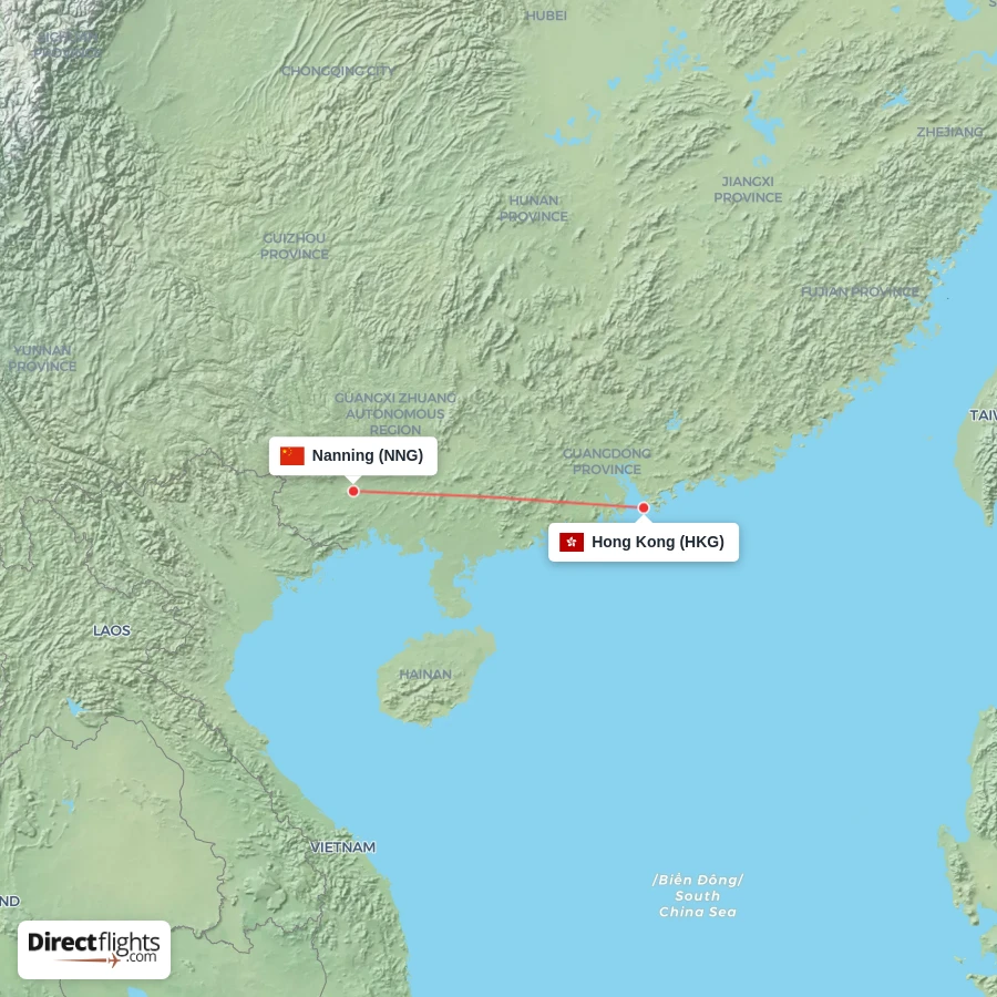 NNG - HKG route map