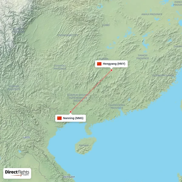 Nanning - Hengyang direct flight map