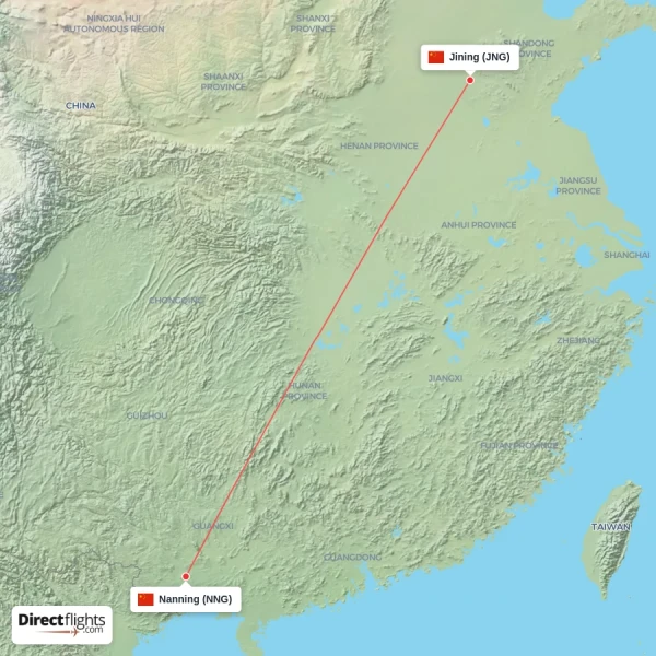 Nanning - Jining direct flight map