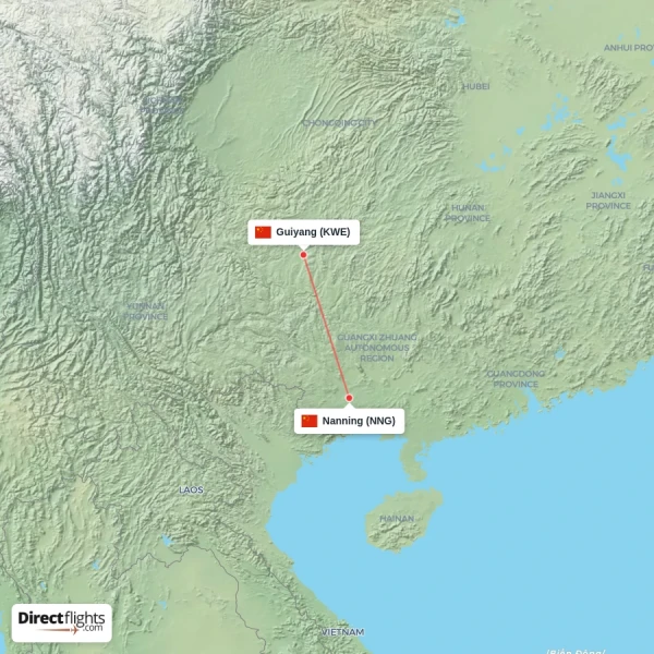 Nanning - Guiyang direct flight map