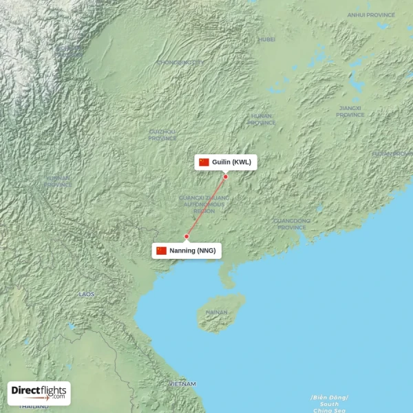Nanning - Guilin direct flight map