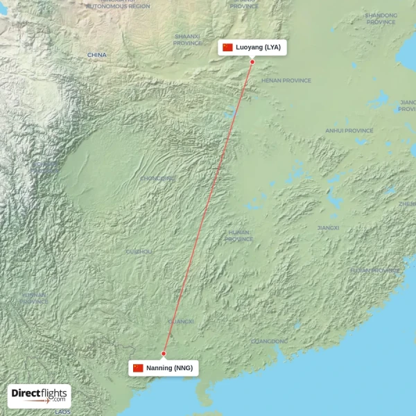 Nanning - Luoyang direct flight map