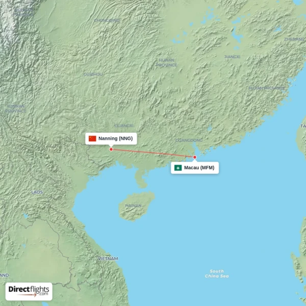 Nanning - Macau direct flight map