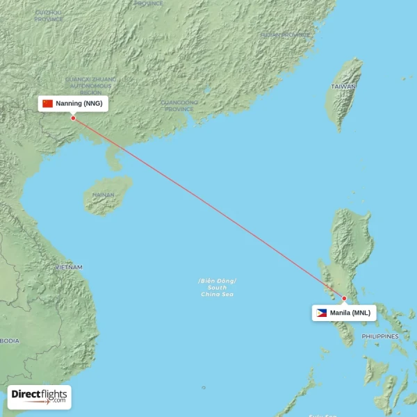 Nanning - Manila direct flight map