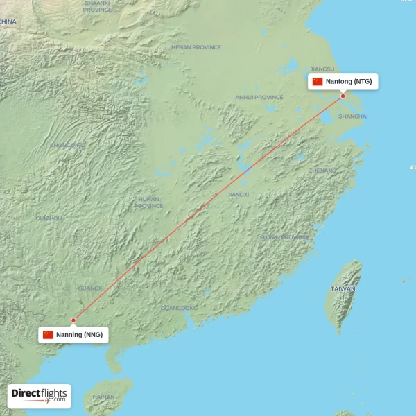 Nanning - Nantong direct flight map