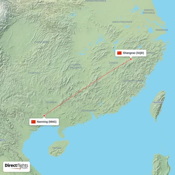 Nanning - Shangrao direct flight map