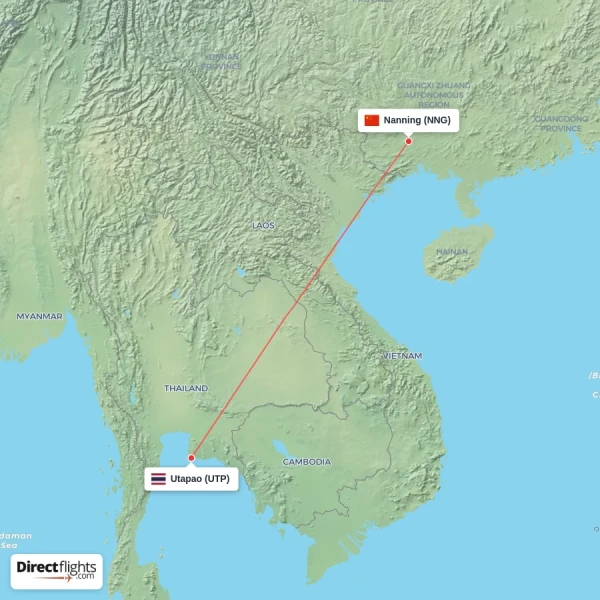 Nanning - Utapao direct flight map