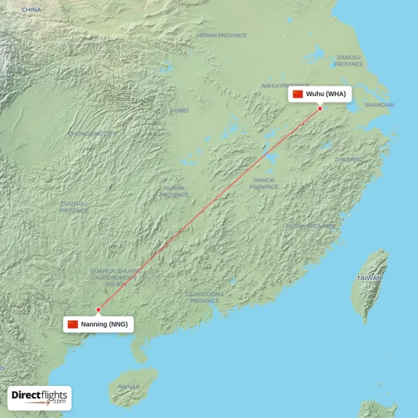 Nanning - Wuhu direct flight map