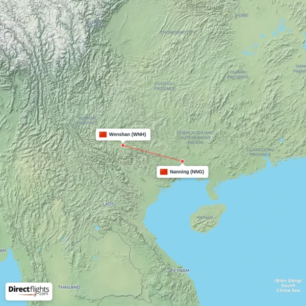Nanning - Wenshan direct flight map
