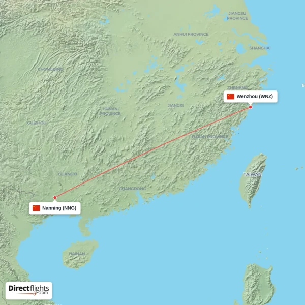 Nanning - Wenzhou direct flight map