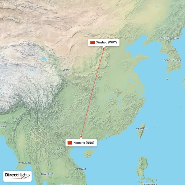 Nanning - Xinzhou direct flight map