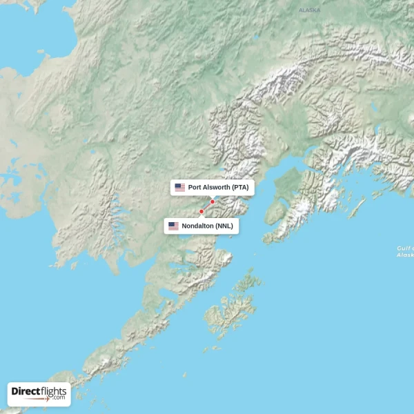 Nondalton - Port Alsworth direct flight map
