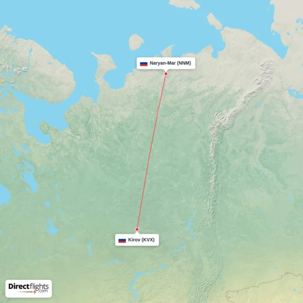 Naryan-Mar - Kirov direct flight map