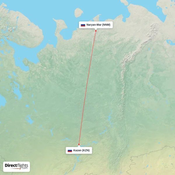 Naryan-Mar - Kazan direct flight map
