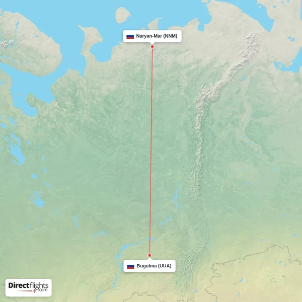 Naryan-Mar - Bugulma direct flight map