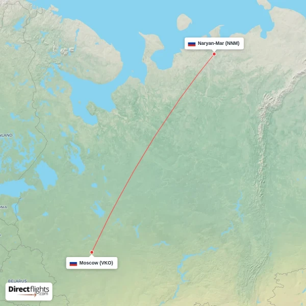 Naryan-Mar - Moscow direct flight map