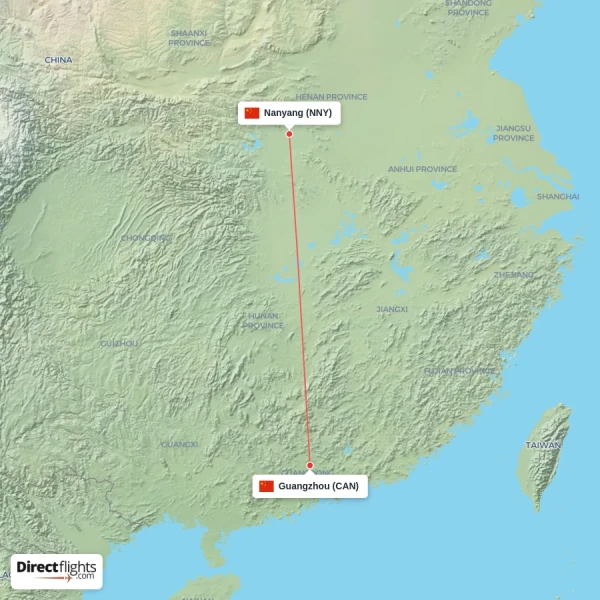 Nanyang - Guangzhou direct flight map