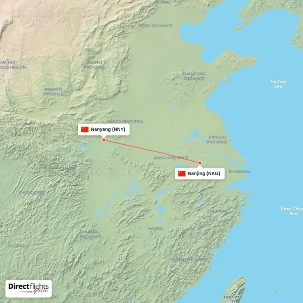 Nanyang - Nanjing direct flight map