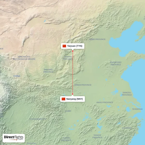 Nanyang - Taiyuan direct flight map