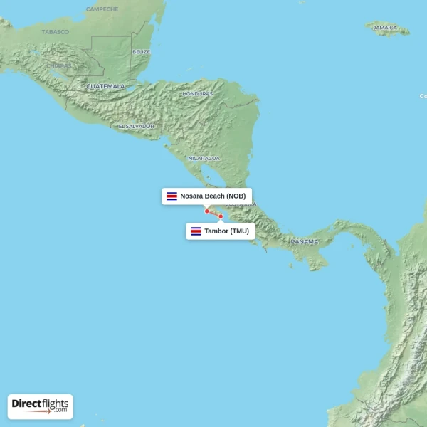 Nosara Beach - Tambor direct flight map