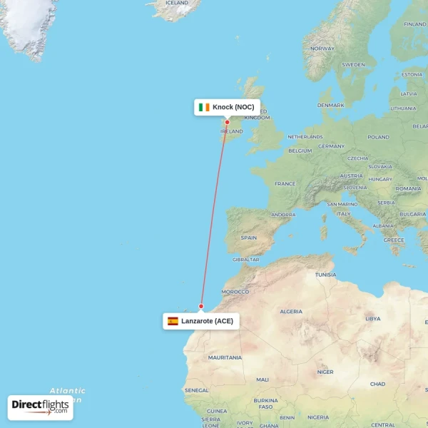 Knock - Lanzarote direct flight map
