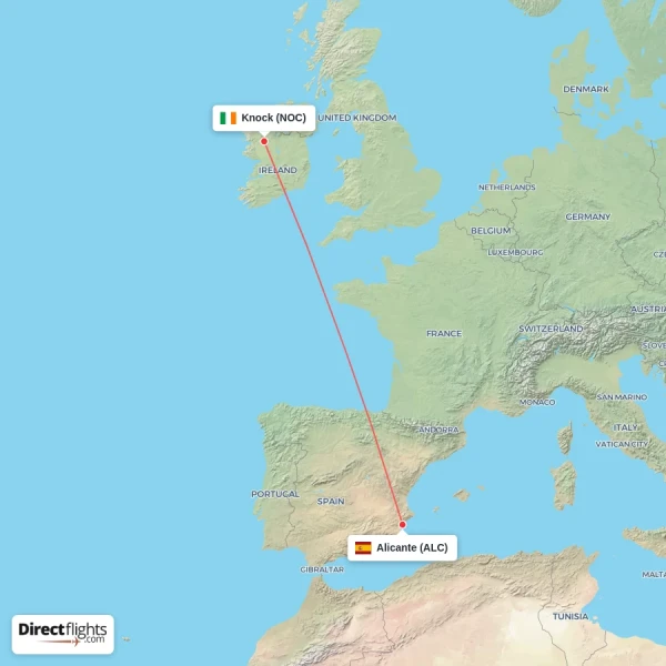 Knock - Alicante direct flight map