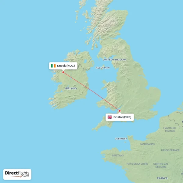 Knock - Bristol direct flight map