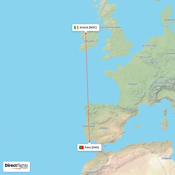 Knock - Faro direct flight map