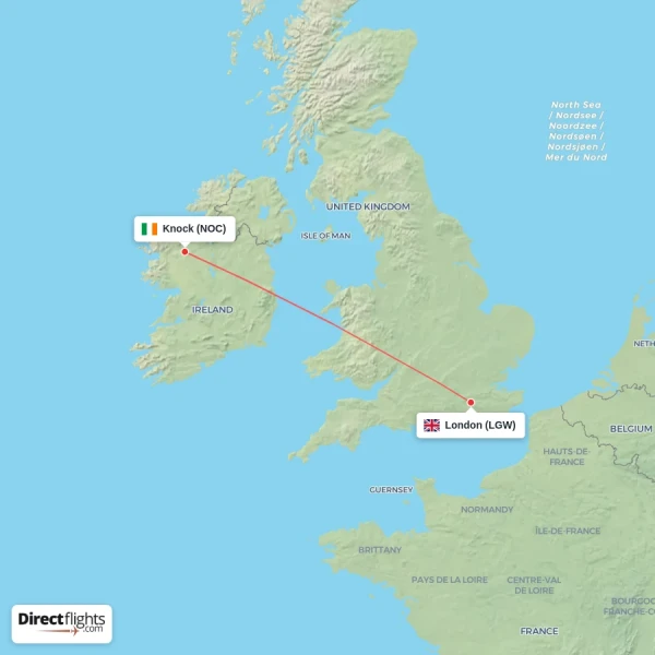 Knock - London direct flight map