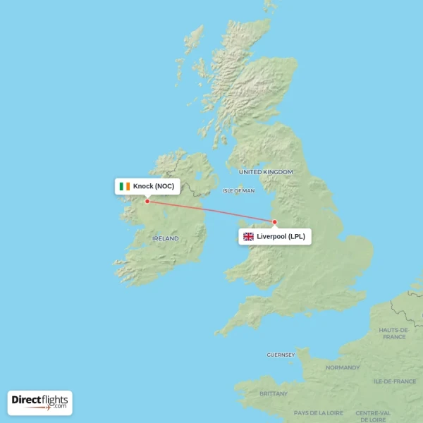 Knock - Liverpool direct flight map