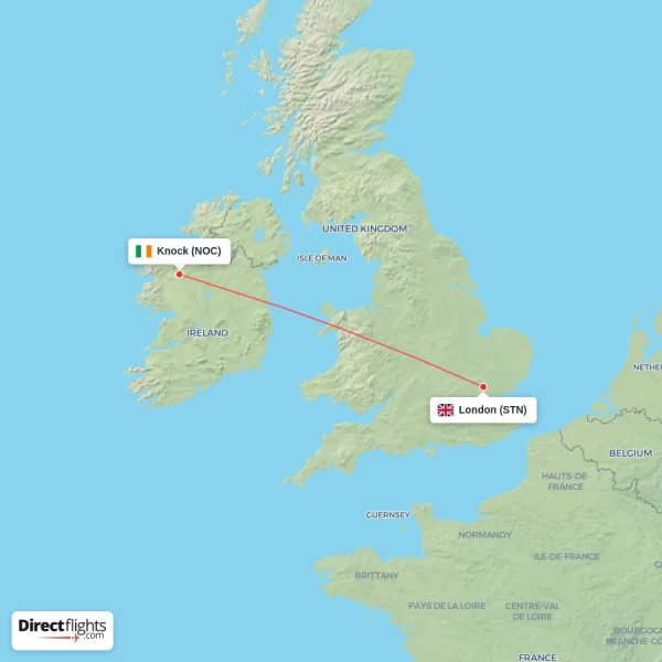 Knock - London direct flight map