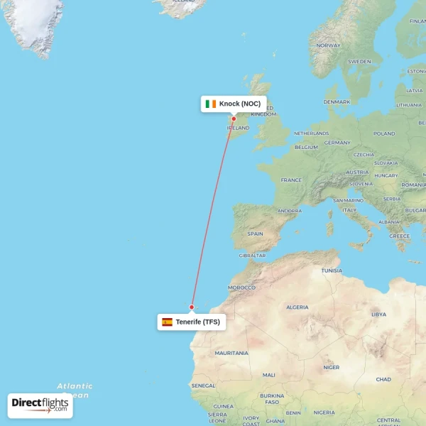 Knock - Tenerife direct flight map